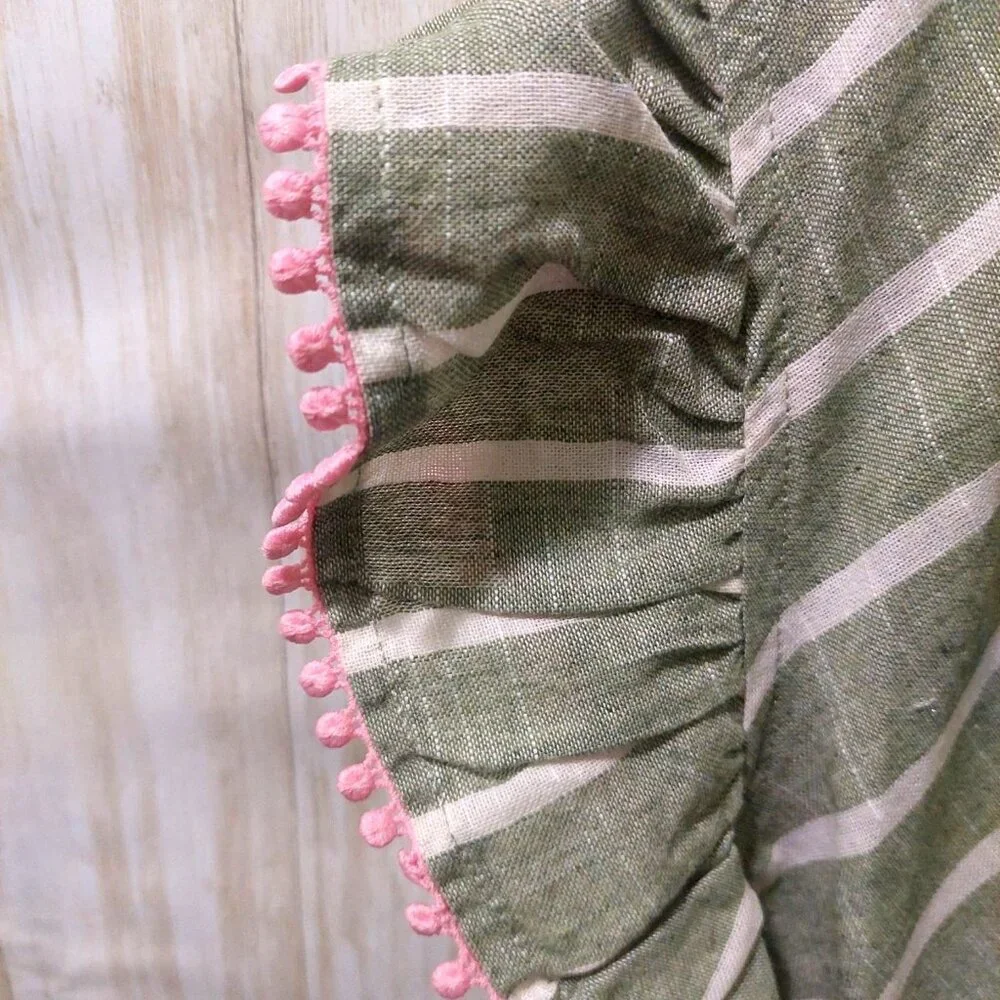 NWT Voy Striped Green & Pink Ruffle Sleeve Tiered Dress Size Small - Picture 4 of 8
